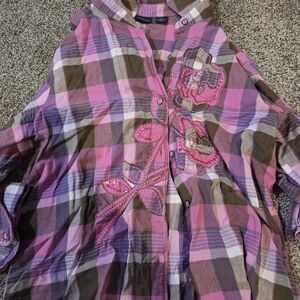 Westbound Pink and Brown Plaid Shirt with Floral Design